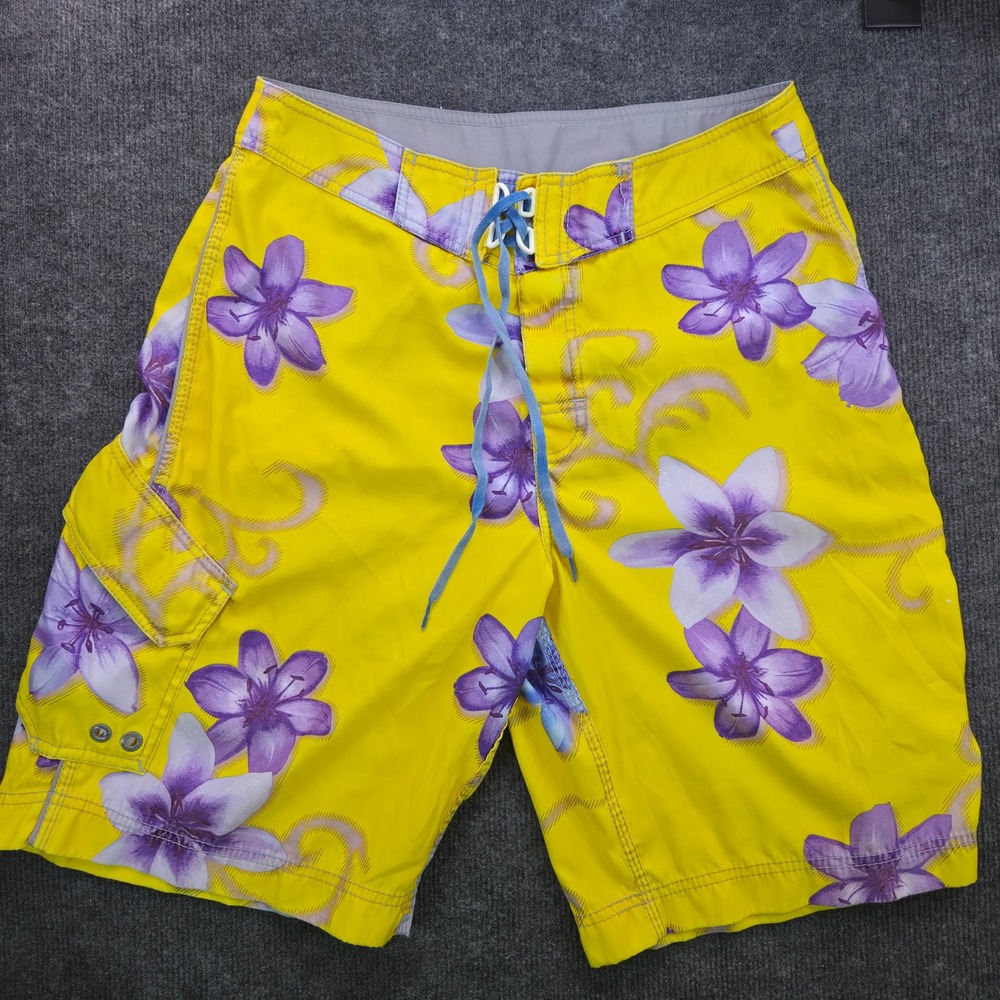 Vintage Y2K Billabong Supreme Boardshorts Mens 32 Yellow Floral Surf Swim Shorts